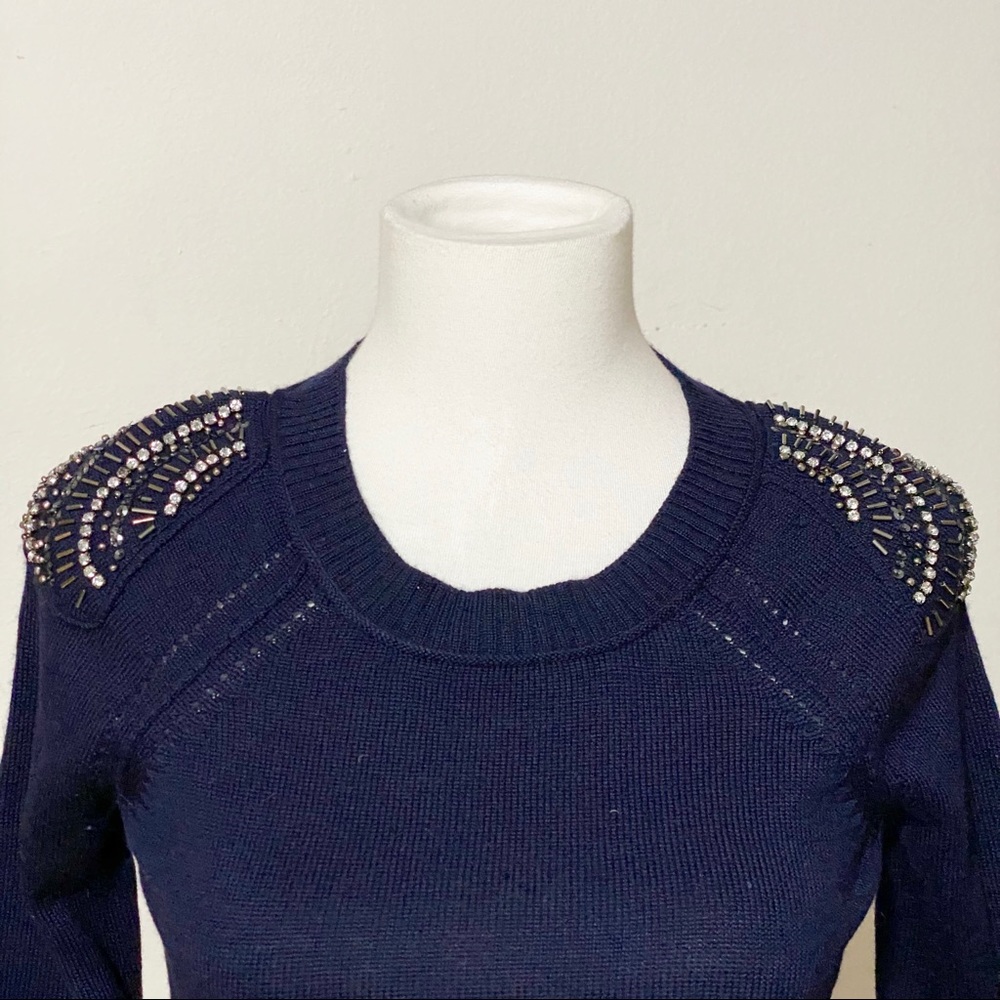 ANN TAYLOR LOFT Rhinestone Navy Blue Sweater - Picture 3 of 6